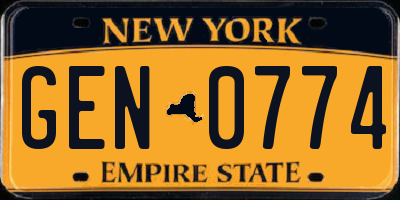 NY license plate GEN0774