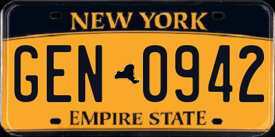 NY license plate GEN0942
