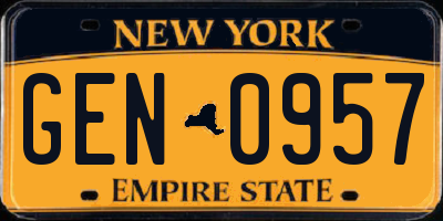 NY license plate GEN0957