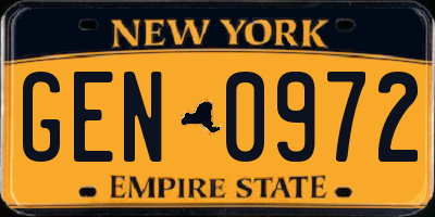 NY license plate GEN0972
