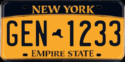 NY license plate GEN1233