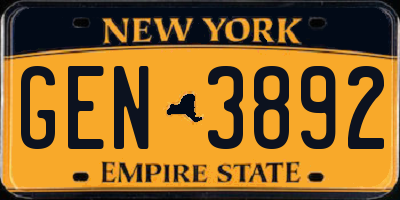 NY license plate GEN3892
