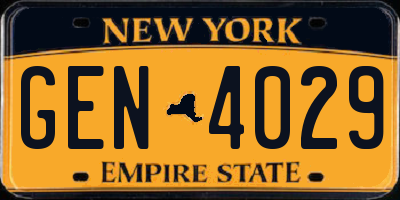 NY license plate GEN4029