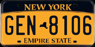 NY license plate GEN8106