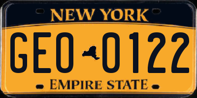 NY license plate GEO0122