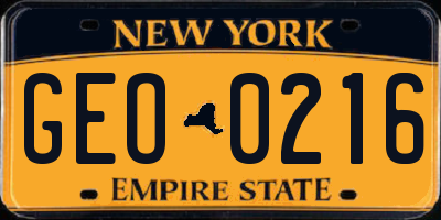 NY license plate GEO0216
