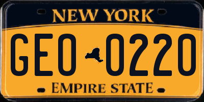 NY license plate GEO0220