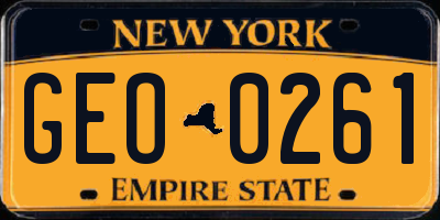 NY license plate GEO0261