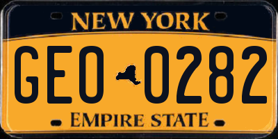 NY license plate GEO0282