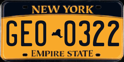 NY license plate GEO0322