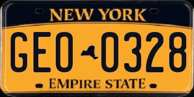 NY license plate GEO0328