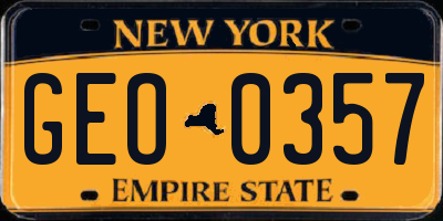 NY license plate GEO0357
