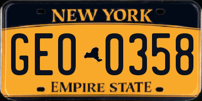NY license plate GEO0358
