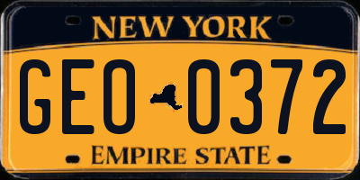 NY license plate GEO0372