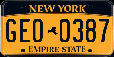 NY license plate GEO0387