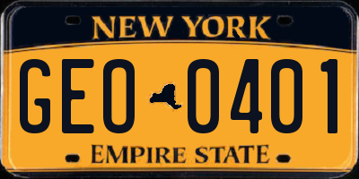 NY license plate GEO0401