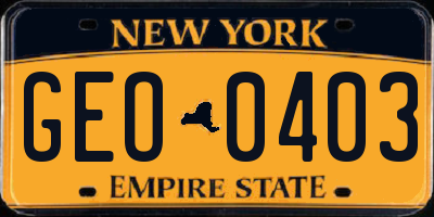 NY license plate GEO0403