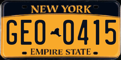 NY license plate GEO0415