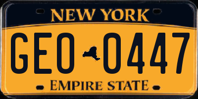 NY license plate GEO0447