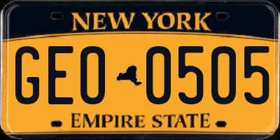 NY license plate GEO0505