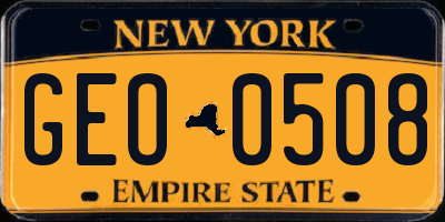 NY license plate GEO0508