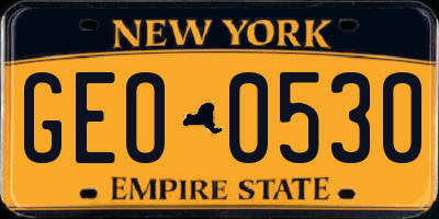 NY license plate GEO0530