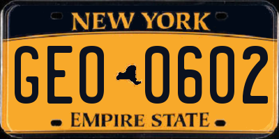 NY license plate GEO0602