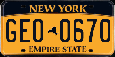 NY license plate GEO0670