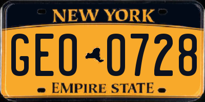 NY license plate GEO0728