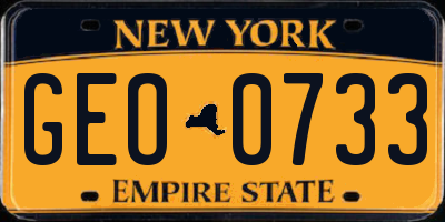 NY license plate GEO0733