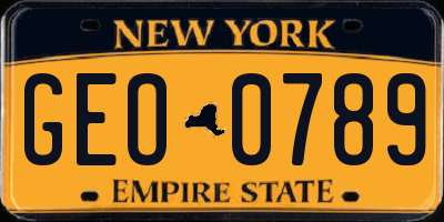 NY license plate GEO0789