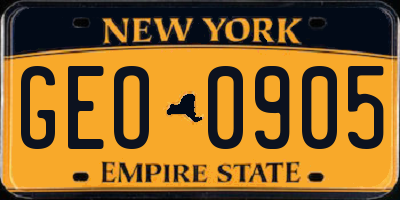 NY license plate GEO0905