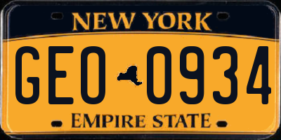 NY license plate GEO0934
