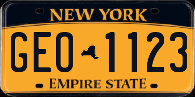 NY license plate GEO1123