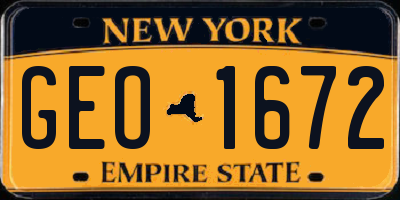 NY license plate GEO1672