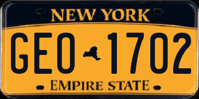 NY license plate GEO1702