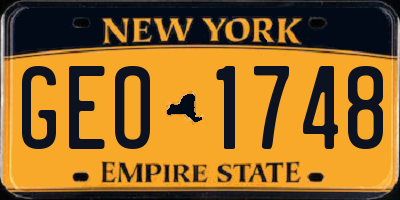 NY license plate GEO1748