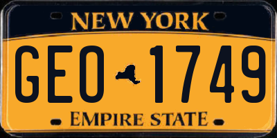NY license plate GEO1749