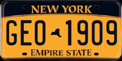 NY license plate GEO1909