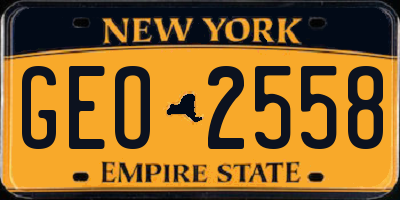 NY license plate GEO2558