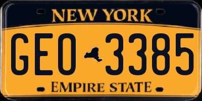 NY license plate GEO3385