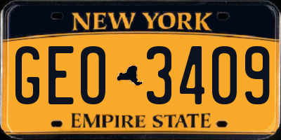 NY license plate GEO3409