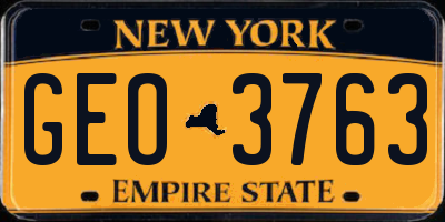 NY license plate GEO3763