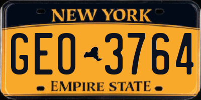 NY license plate GEO3764