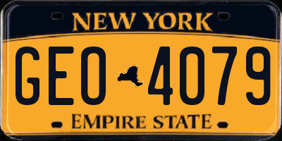NY license plate GEO4079