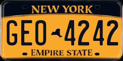 NY license plate GEO4242