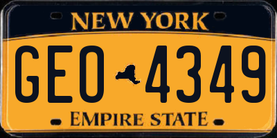 NY license plate GEO4349