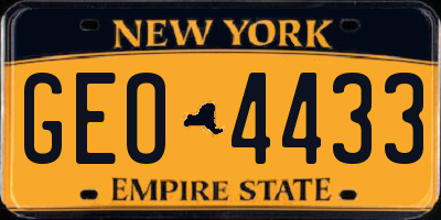 NY license plate GEO4433