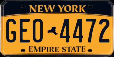 NY license plate GEO4472
