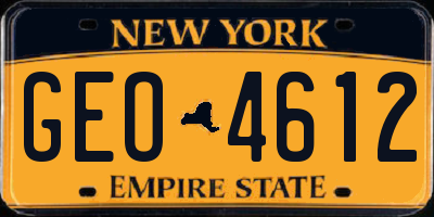 NY license plate GEO4612
